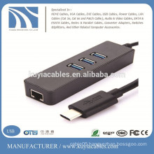 USB 3.1 Type C Multiple 3 Ports Hub with Gigabit Ethernet Network LAN Adapter